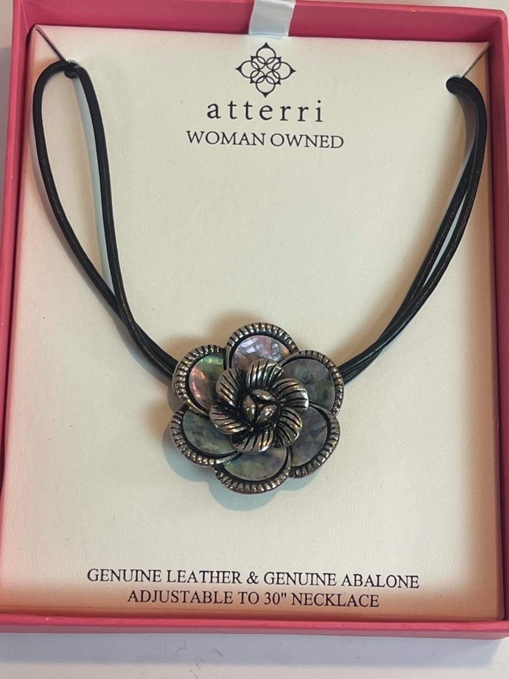 Atterri Genuine Leather & Abalone Floral Statement Choker Necklace NIB